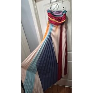 X&Z Rainbow‎ Pleated Maxi Dress Womens Small Strapless Colorblock Smocked Back